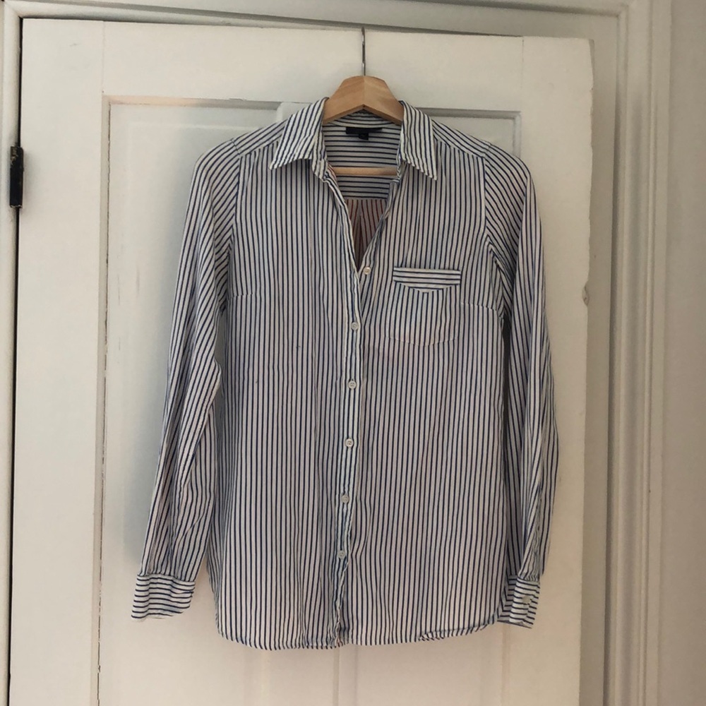 Topshop blue/white striped button up